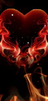 Fiery heart with red flames on dark background.