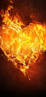 Heart shaped flames glowing brightly in darkness.