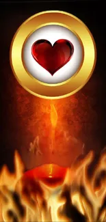 Fiery heart and flames mobile wallpaper art.