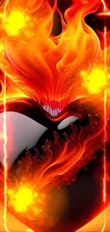 Fiery heart with flames and bright colors wallpaper.