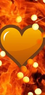 Fiery orange heart with glowing background wallpaper.