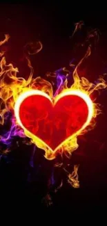 Fiery heart wallpaper with vibrant flames.