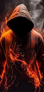 Hooded figure with fiery flames mobile wallpaper.