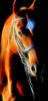 Fiery abstract art of a horse against a black background.