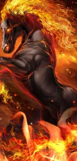 Fiery horse in dynamic flames mobile wallpaper.