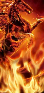 Dynamic fiery horse with vibrant flames wallpaper.