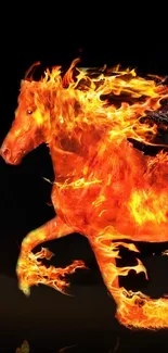 Fiery horse galloping with flames, vibrant mobile wallpaper.