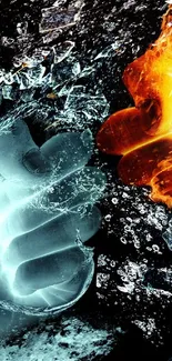 A dramatic wallpaper featuring fire and ice elements clashing.