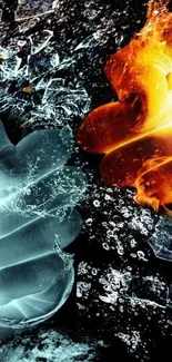 Fire and ice elements clash in dramatic wallpaper.