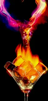 Fiery ice cocktail themed abstract wallpaper with vibrant colors.