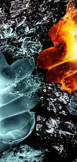 Dynamic wallpaper of fire and ice elements clashing.