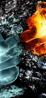 Fiery and icy fist clash wallpaper.