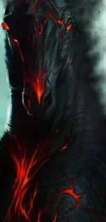 A fiery, dark horse with glowing red eyes and mane.