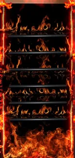 Fiery ladder and flames wallpaper with vibrant red and black hues.