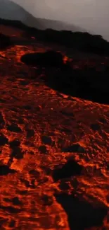 Fiery red lava flow creating a dynamic and intense mobile wallpaper.