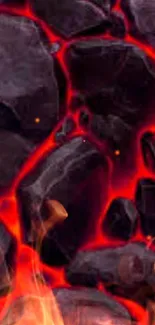 Fiery red lava rock wallpaper with glowing veins and dark stones.