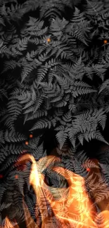 Black leaves with orange flames mobile wallpaper.