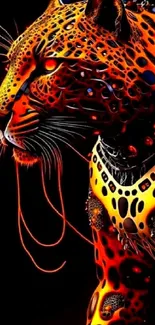 Fiery leopard digital art wallpaper with vibrant orange hues.