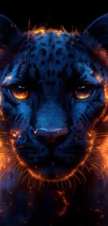 Artistic fiery leopard with glowing eyes in a digital design