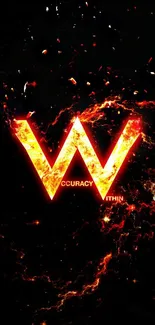 Fiery letter 'W' glowing on a dark background with sparks.