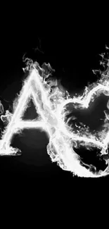 Fiery letter A and heart on black background.