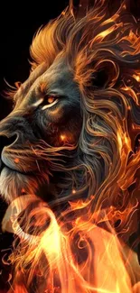 Abstract lion in flames wallpaper, vibrant orange hues.