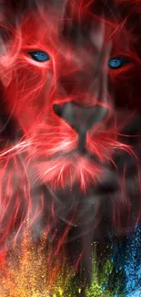 Fiery lion with vibrant colors abstract wallpaper.