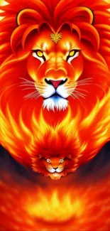 Fiery orange-red lion art wallpaper for mobile devices.