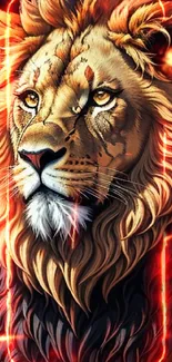 Fiery lion artwork with red and orange tones for mobile wallpaper.