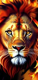 Fiery lion with flames in artistic design, vibrant and bold.