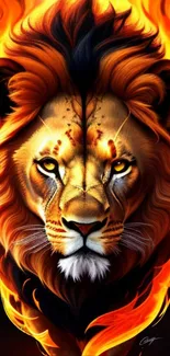 Lion with flames in digital art wallpaper