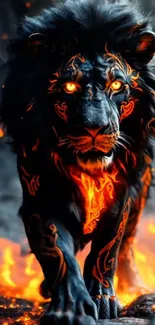 Fiery lion artwork with vibrant flames.