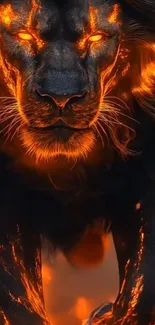 Fiery lion with glowing accents in a stunning digital art style.