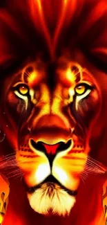 Fiery lion face in flames, digital art wallpaper.