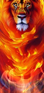 Fiery lion-themed artwork with vibrant colors and flames.