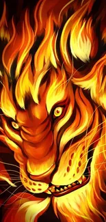 Fiery lion artwork with vibrant orange hues.