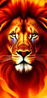 Fiery lion artwork with vibrant orange hues.