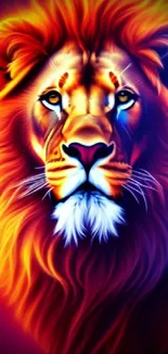 Fiery lion with vibrant mane on digital wallpaper art.