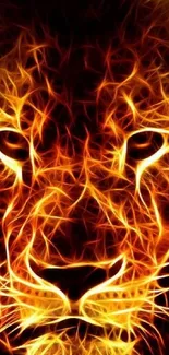 Digital fiery lion art wallpaper with glowing effects.