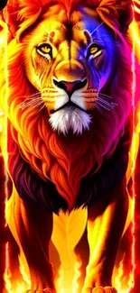 Striking fiery lion with vibrant mane art wallpaper.