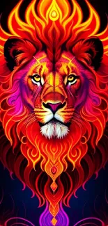 Fiery lion art with vibrant flames mane.