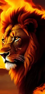 Fiery lion artwork wallpaper for mobile screens, featuring vibrant colors and majestic imagery.