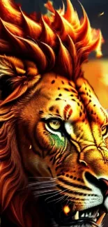 Vibrant and fiery lion art wallpaper for mobile devices.