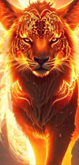 Fiery lion artwork with glowing, vibrant orange hues and intricate design details.