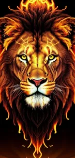 Fiery digital lion artwork with vivid orange flames.