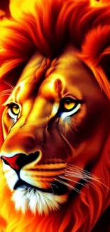 Fiery orange artistic lion wallpaper for mobile.