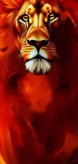 Fiery lion art with vivid flames on mobile wallpaper.