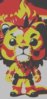 Colorful fiery lion cartoon wallpaper for mobile.