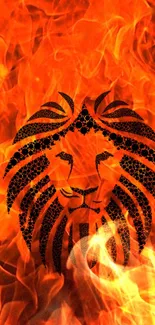 Fiery lion face with vibrant flames background for mobile wallpaper.