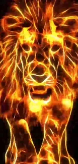 Fiery lion digital artwork with vibrant flames.